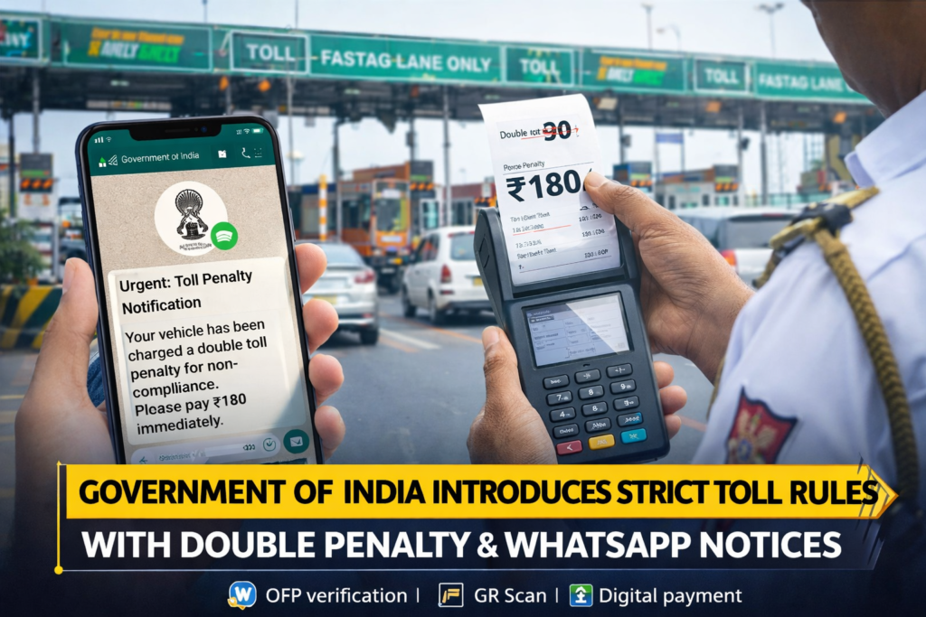 Government of India introduces strict toll rules with double penalty and WhatsApp notices