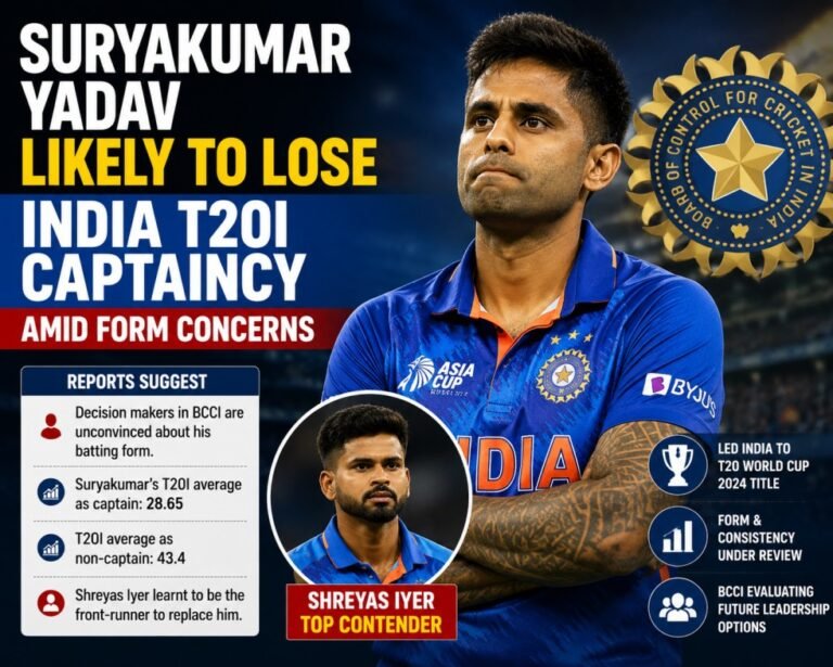 Suryakumar Yadav Likely to Lose India T20I Captaincy Amid Form Concerns